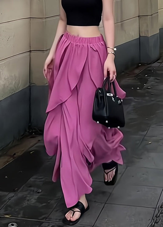 New Asymmetrical Summer Rose Skirts Elastic Waist Chiffon