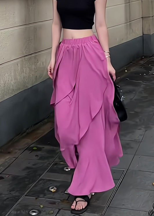 New Asymmetrical Summer Rose Skirts Elastic Waist Chiffon