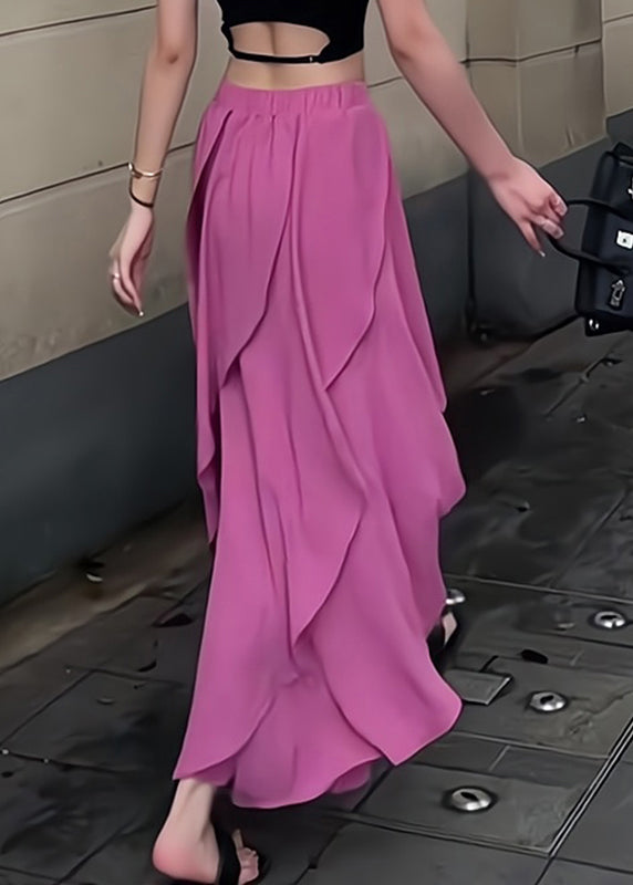 New Asymmetrical Summer Rose Skirts Elastic Waist Chiffon