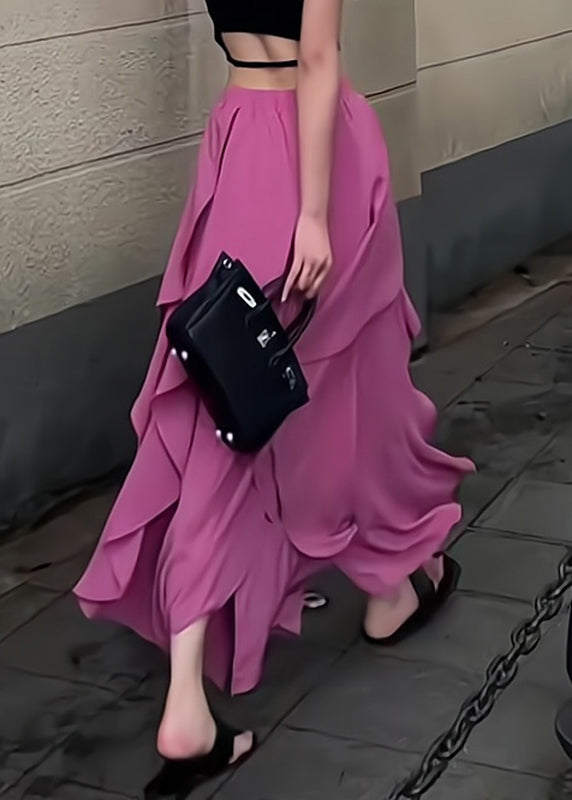 New Asymmetrical Summer Rose Skirts Elastic Waist Chiffon