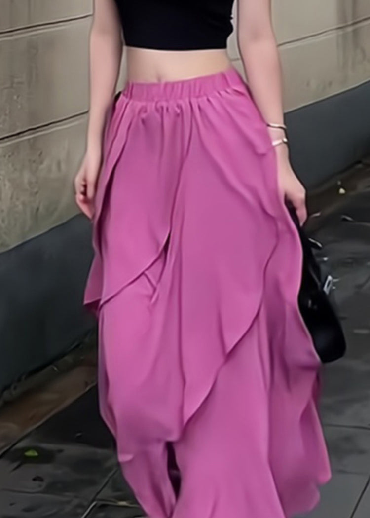 New Asymmetrical Summer Rose Skirts Elastic Waist Chiffon