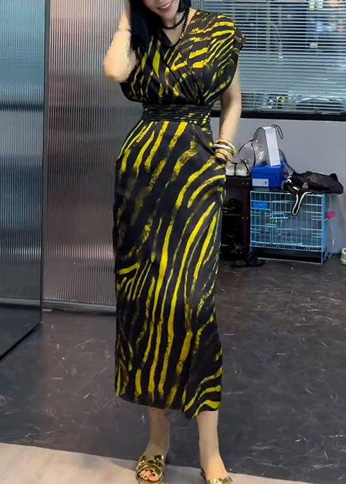 Neues gestreiftes V-Ausschnitt-Taschen-Baumwoll-langes Kleid Sommer XX072