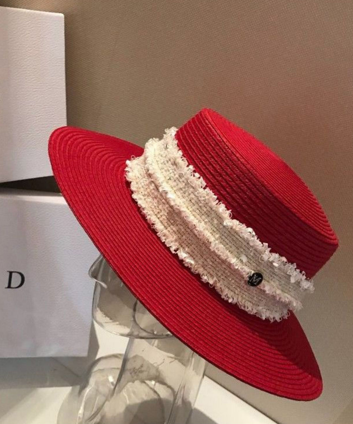 Red Hat Cloche New Straw Stylish Woven
