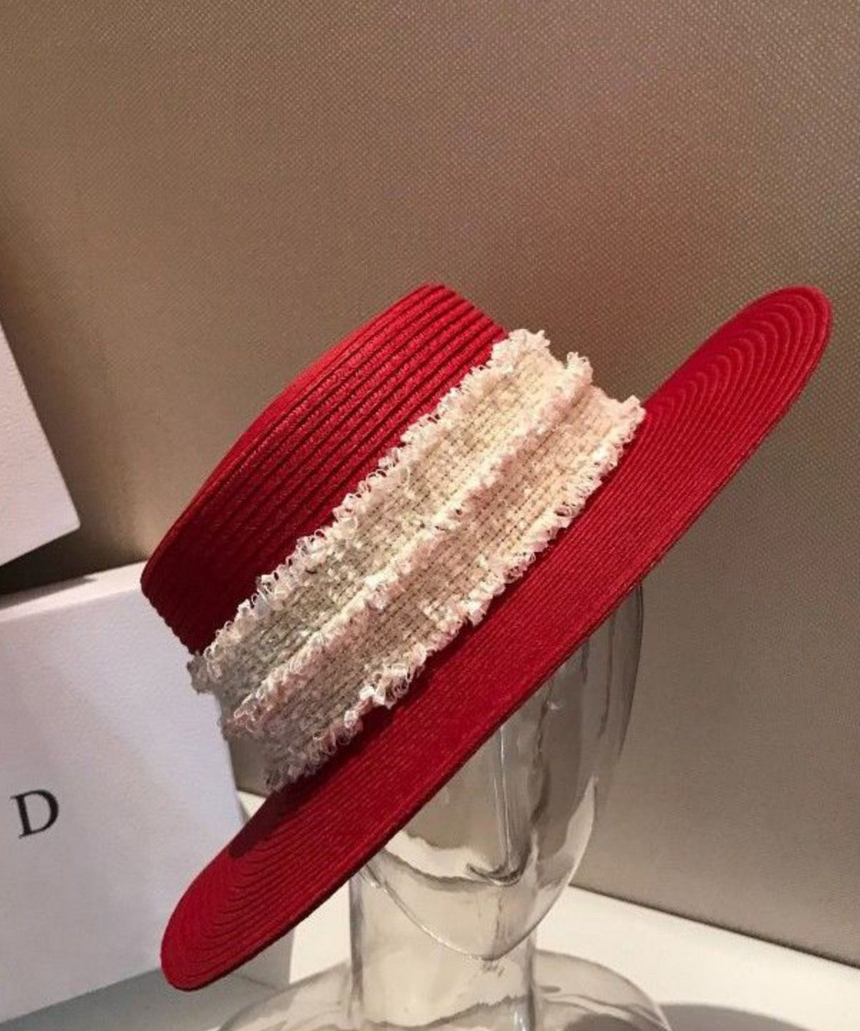 Red Hat Cloche New Straw Stylish Woven