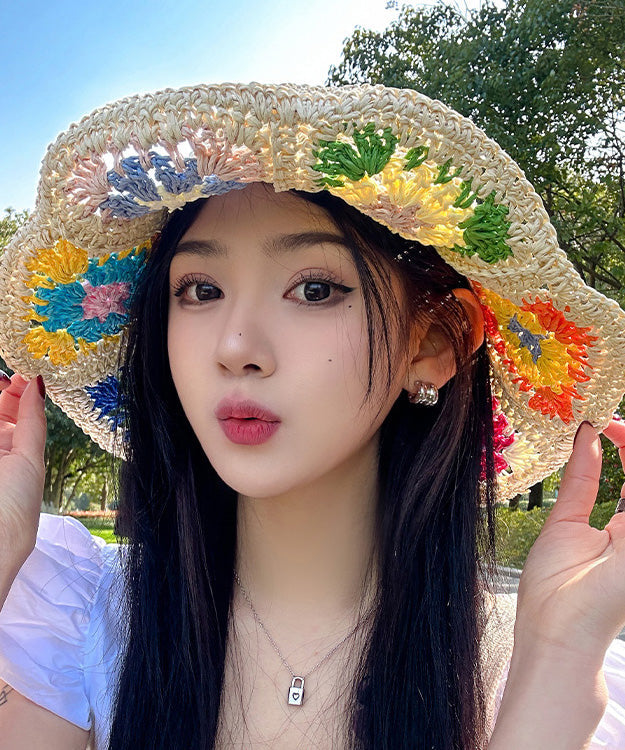 New Summer Straw Shading Woven Hat Protection Beige Sun