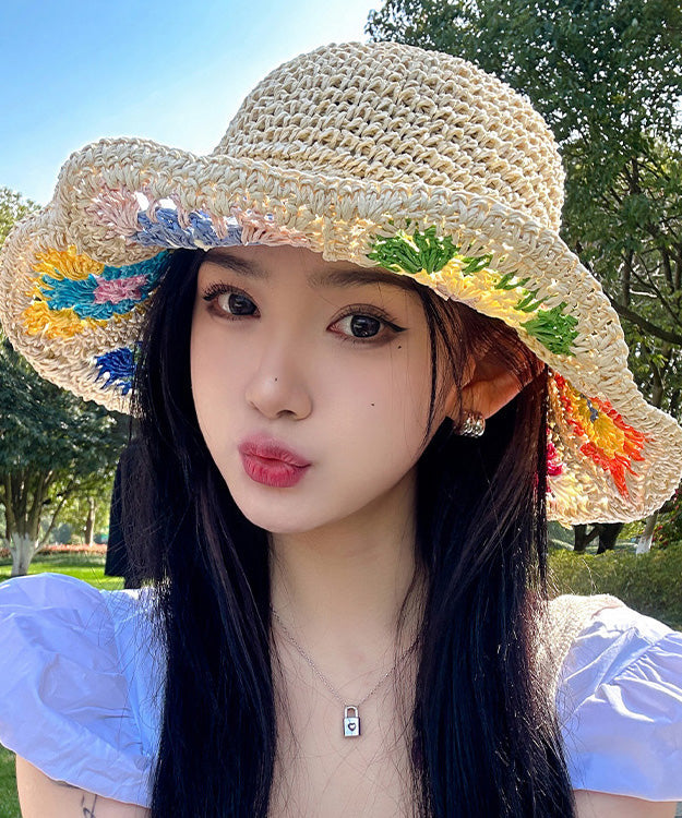 New Summer Straw Shading Woven Hat Protection Beige Sun