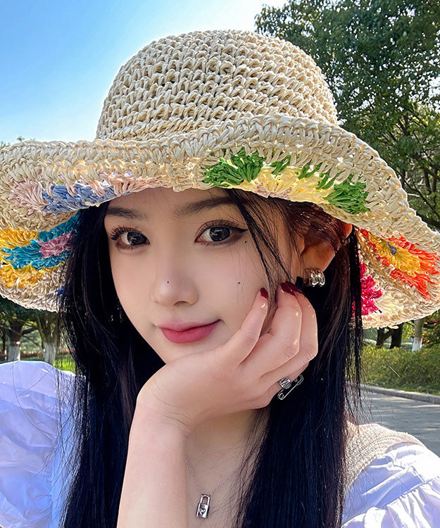 New Summer Straw Shading Woven Hat Protection Beige Sun