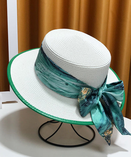 Hat Floppy Straw Woven New White Bow Sun Versatile