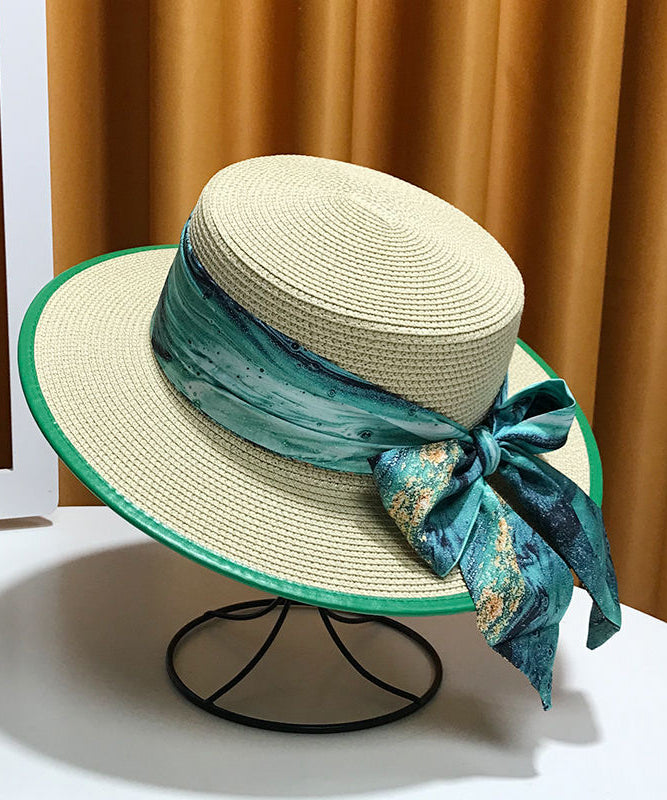 Hat Floppy Straw Woven New White Bow Sun Versatile