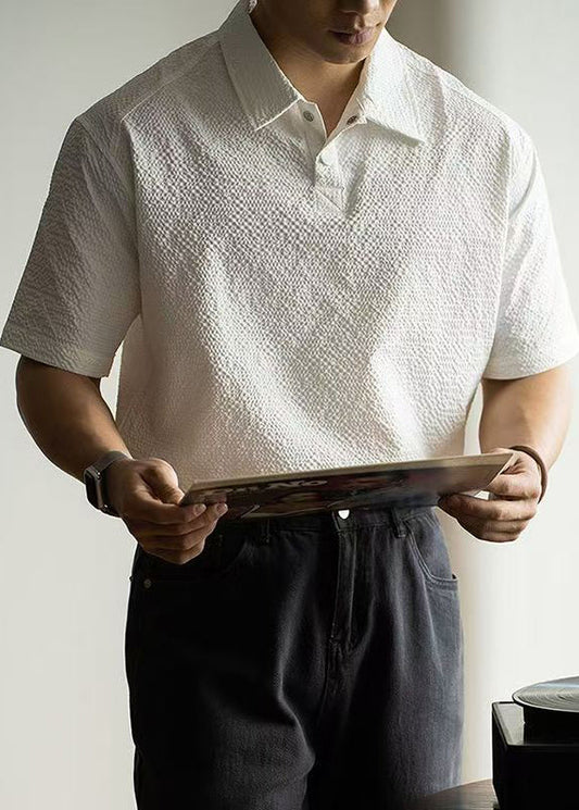 White Polo New Summer Solid Button Cotton Shirts Mens