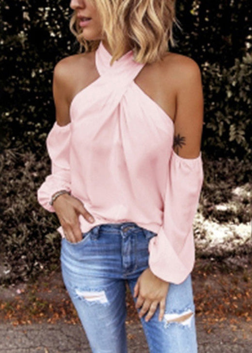 Long Cotton Patchwork Sleeve Shirts White New Cold Shoulder