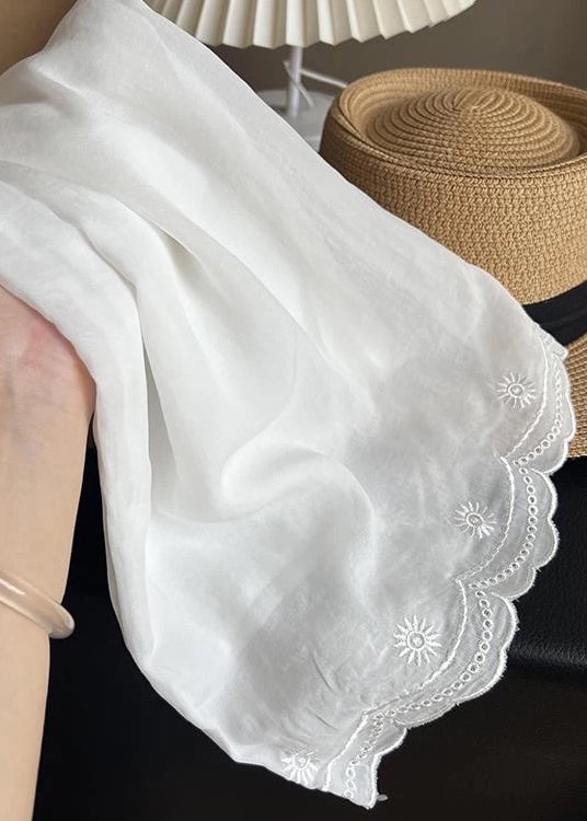 Elastic White Embroidered Linen Pants New Thin Summer Waist