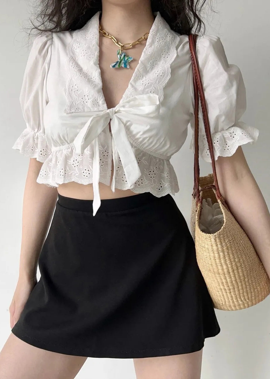 Lace Cotton Out Shirt Hollow Up Embroidered New Summer White