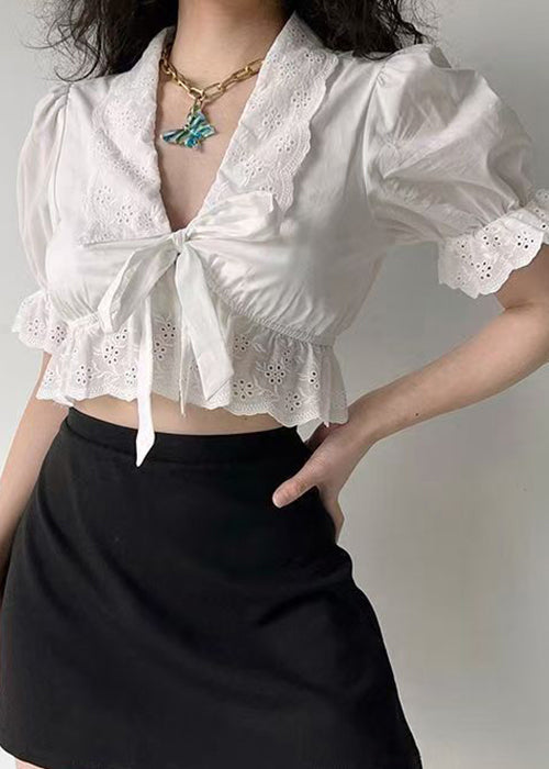 Lace Cotton Out Shirt Hollow Up Embroidered New Summer White