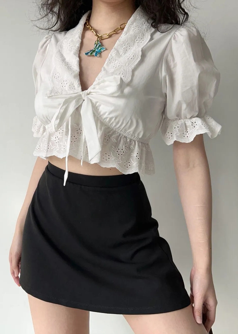 Lace Cotton Out Shirt Hollow Up Embroidered New Summer White