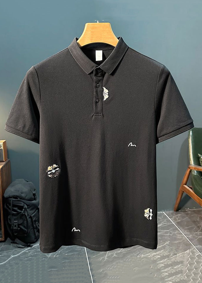 New Button Cotton White Solid Embroideried Shirts Mens Polo