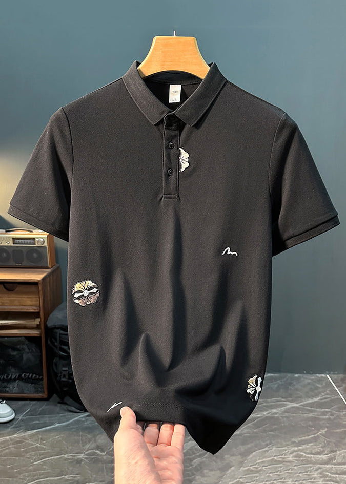 New Button Cotton White Solid Embroideried Shirts Mens Polo