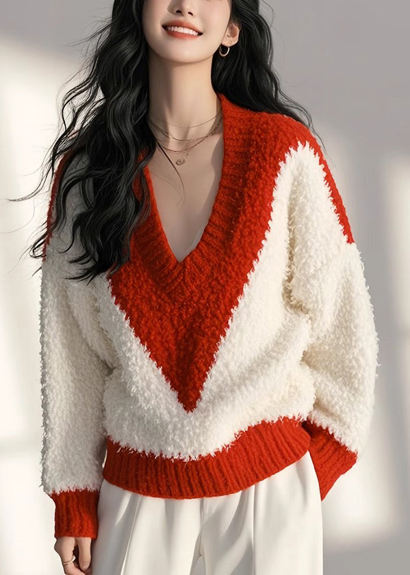 White Knit Patchwork Spring New Fluffy Cozy Tops