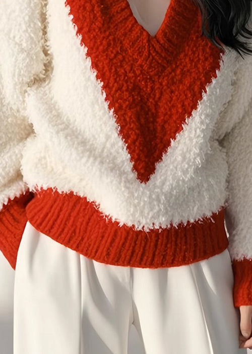 White Knit Patchwork Spring New Fluffy Cozy Tops