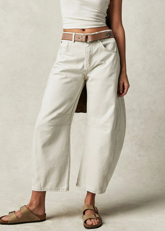 New Denim White High Crop Waist Patchwork Pants