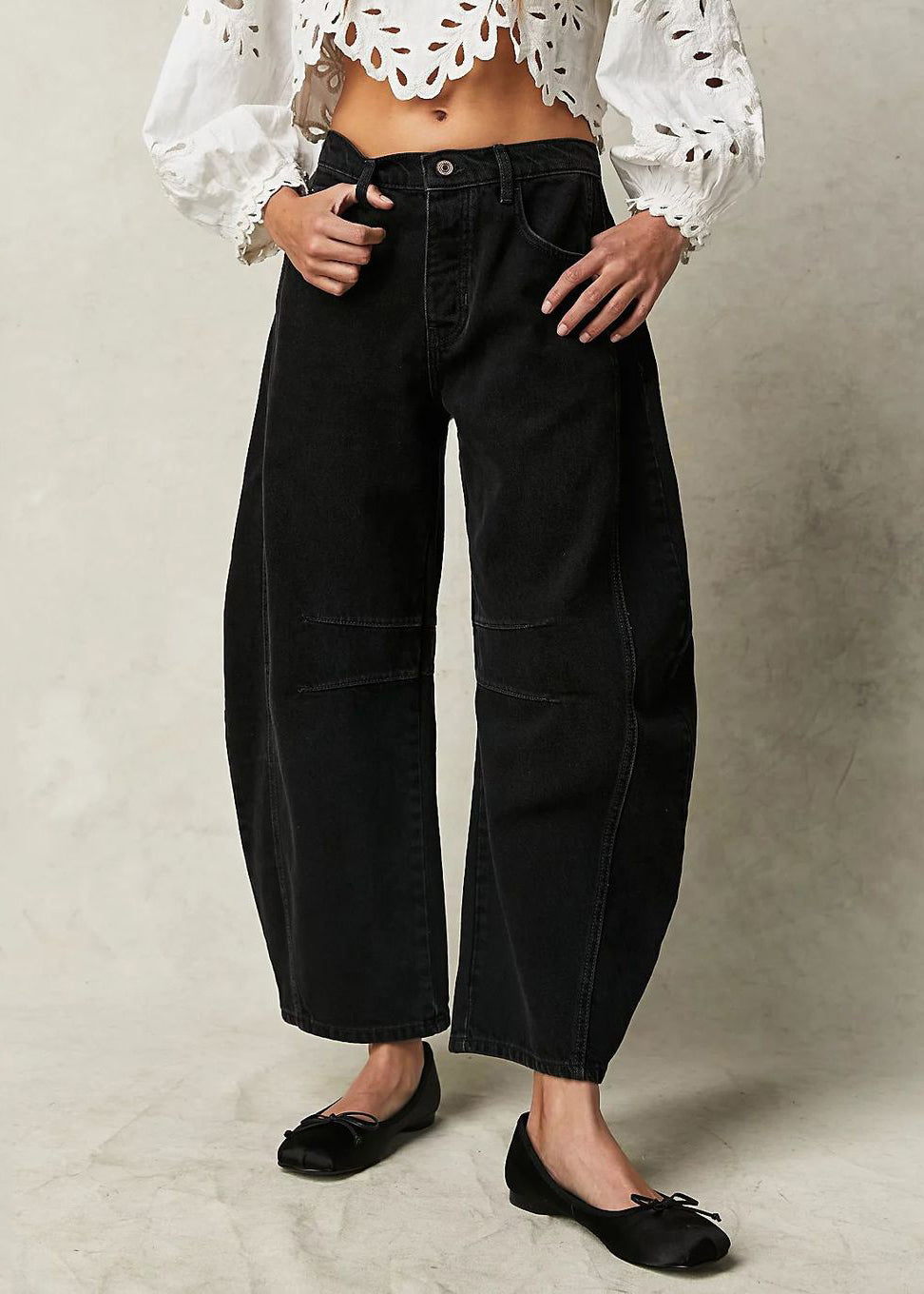 New Denim White High Crop Waist Patchwork Pants