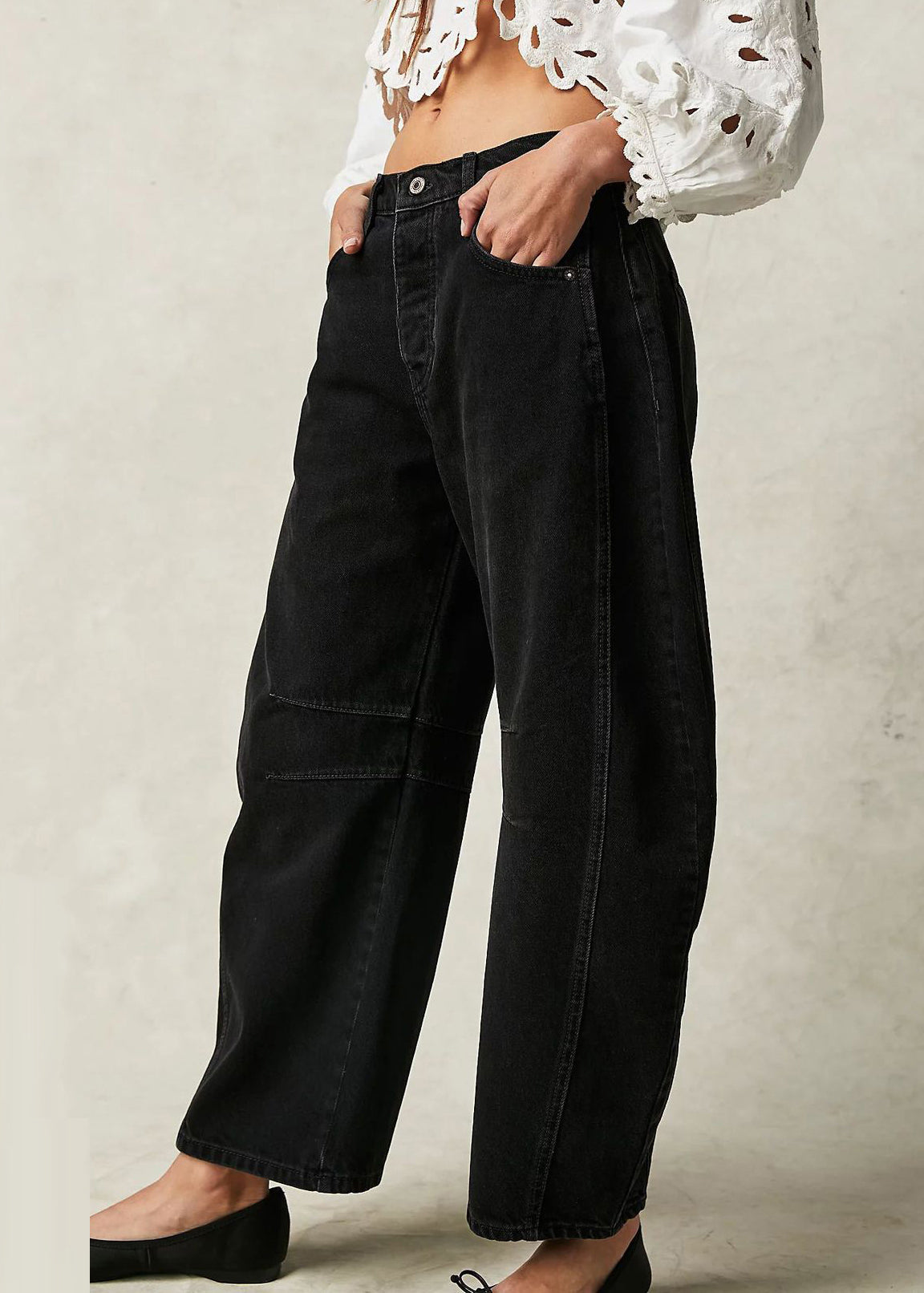 New Denim White High Crop Waist Patchwork Pants