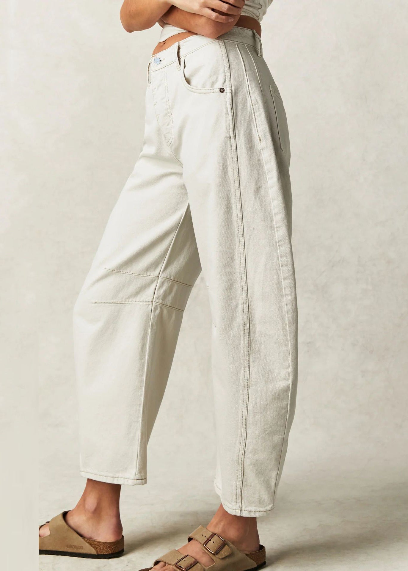 New Denim White High Crop Waist Patchwork Pants