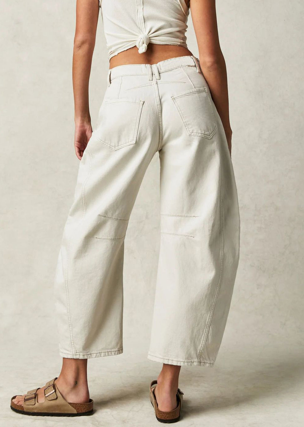 New Denim White High Crop Waist Patchwork Pants