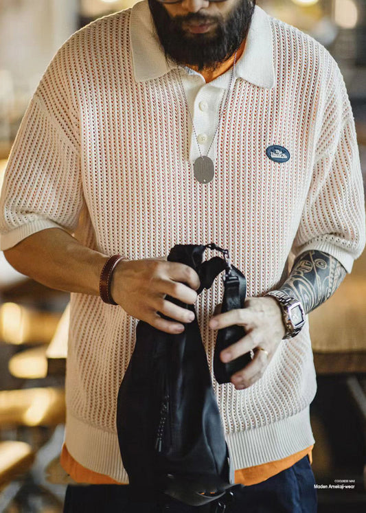 White New Shirts Hollow Mens Out Summer Polo Knit