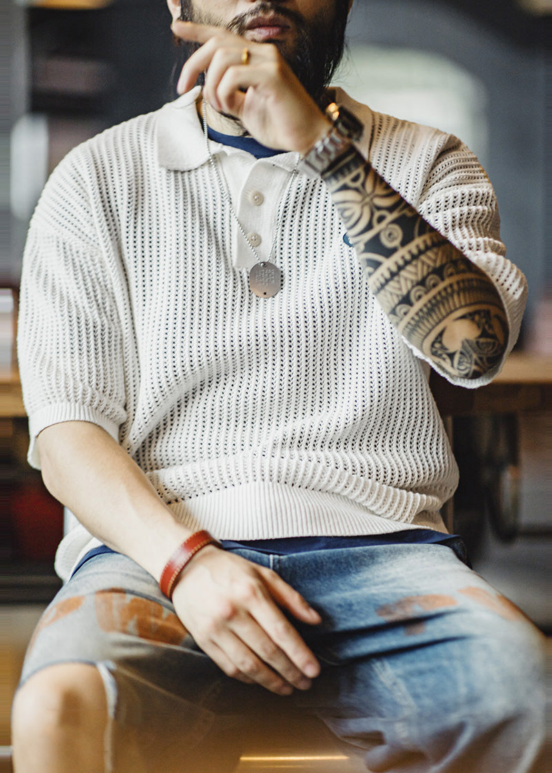 White New Shirts Hollow Mens Out Summer Polo Knit
