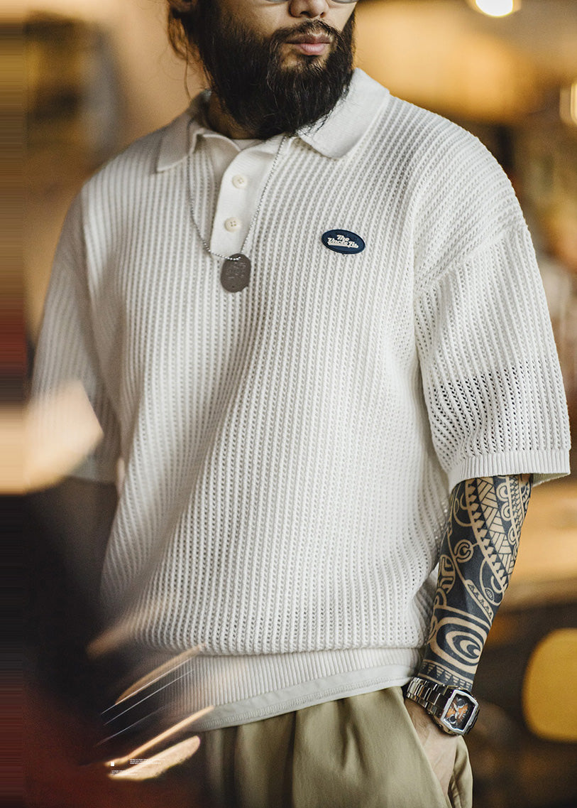 White New Shirts Hollow Mens Out Summer Polo Knit