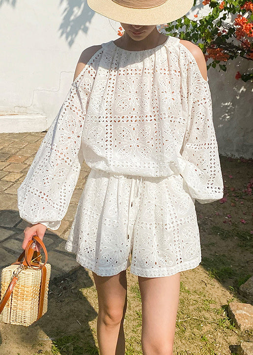 Tops Hollow And Pieces White Out Two Summer Shorts Set New Cotton