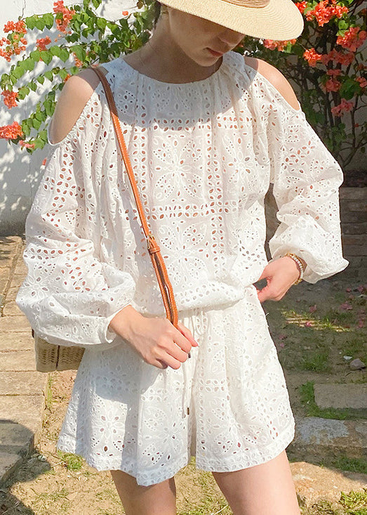 Tops Hollow And Pieces White Out Two Summer Shorts Set New Cotton