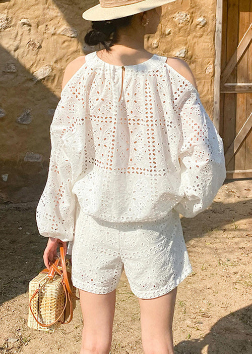 Tops Hollow And Pieces White Out Two Summer Shorts Set New Cotton