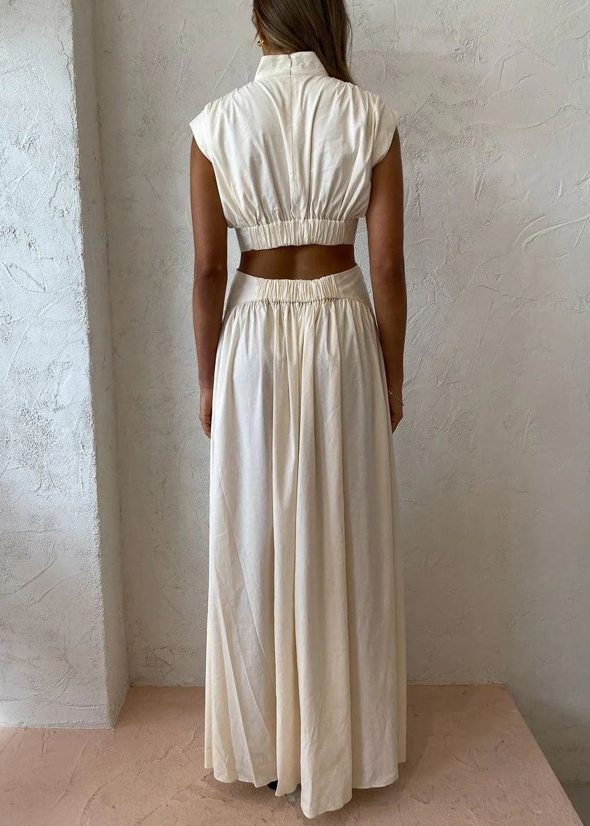 Out Cotton Summer Pockets White Hollow Maxi New Dresses Wrinkled