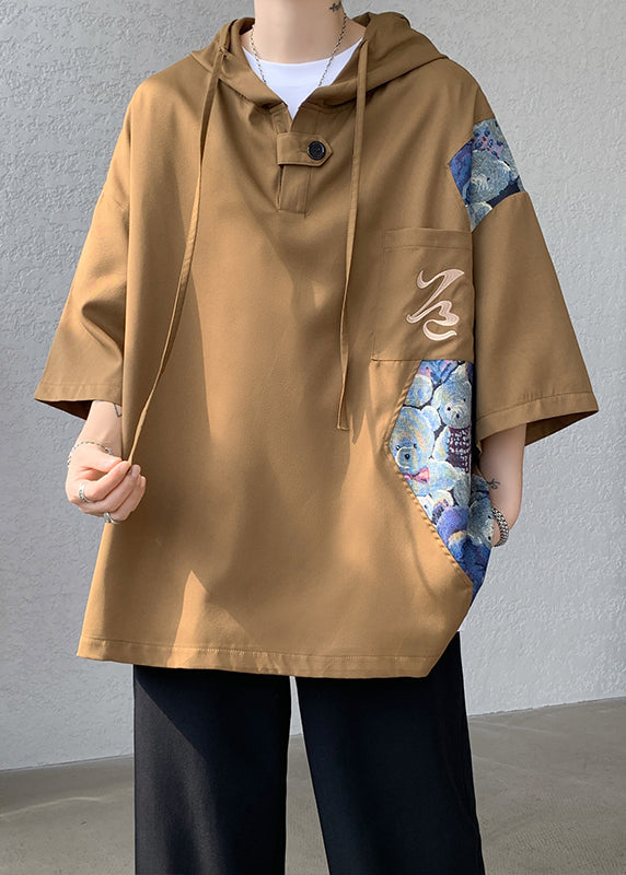 Shirt Hooded Cotton White Summer Mens T Patchwork New Designer