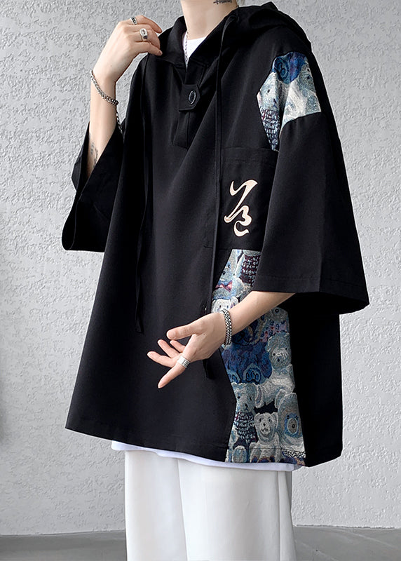 Shirt Hooded Cotton White Summer Mens T Patchwork New Designer