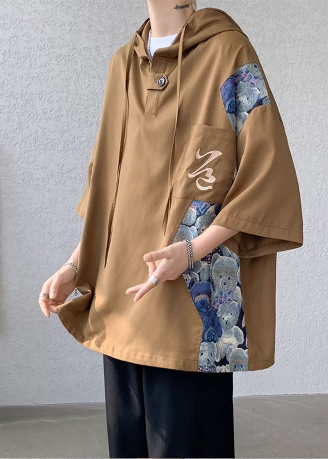 Shirt Hooded Cotton White Summer Mens T Patchwork New Designer