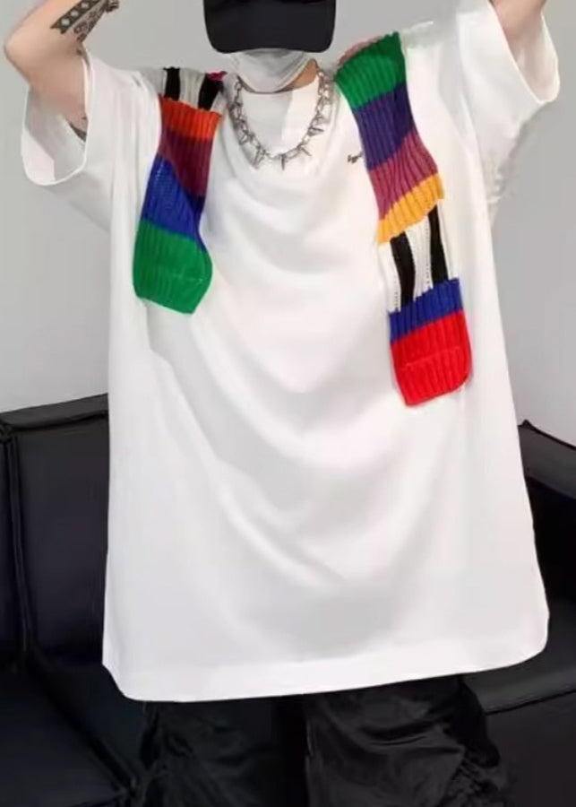 Half Shirt Patchwork White Neck T Men Cotton New O Sleeve