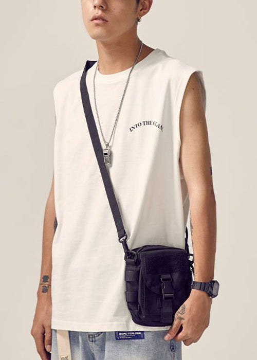 Print Sleeveless Neck Tank Cotton White O Men New