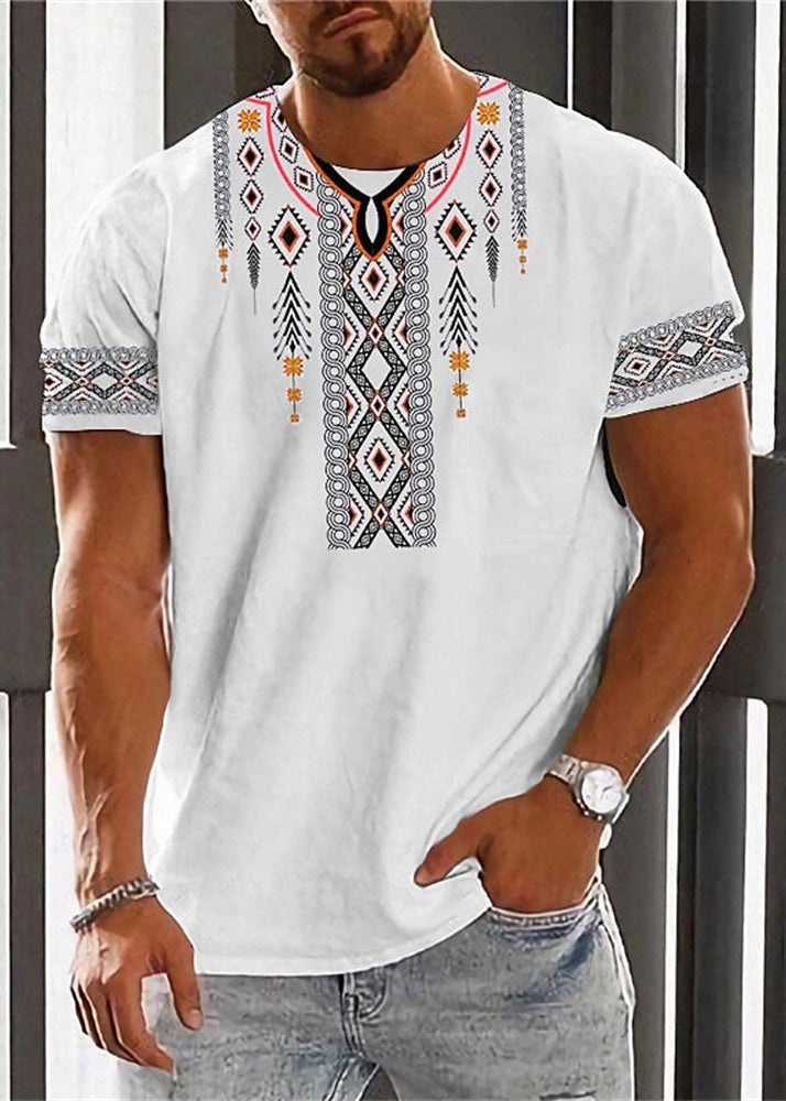 Cotton Men New White Summer Shirt O T Print Neck
