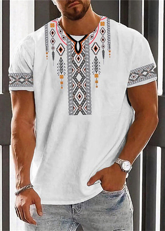 Cotton Men New White Summer Shirt O T Print Neck
