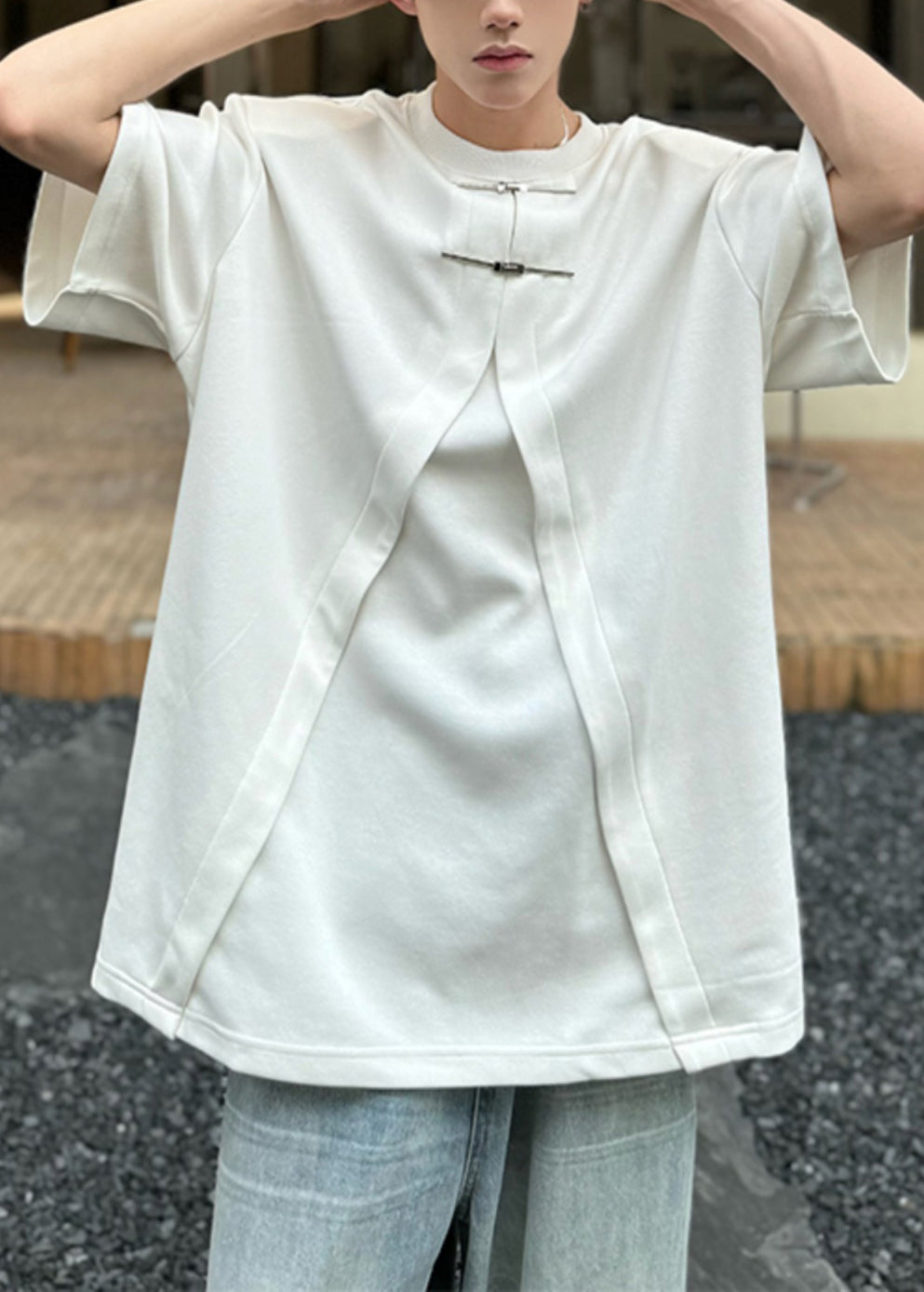 Cotton Summer T Men Shirt Open White New Side Oversized