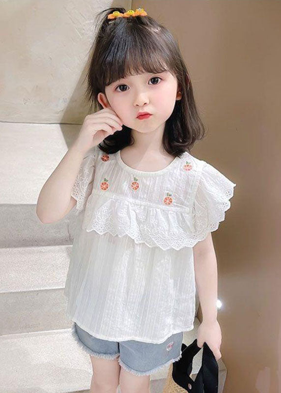 New White Patchwork Hollow Out Kids Top Short Sleeve SS1010