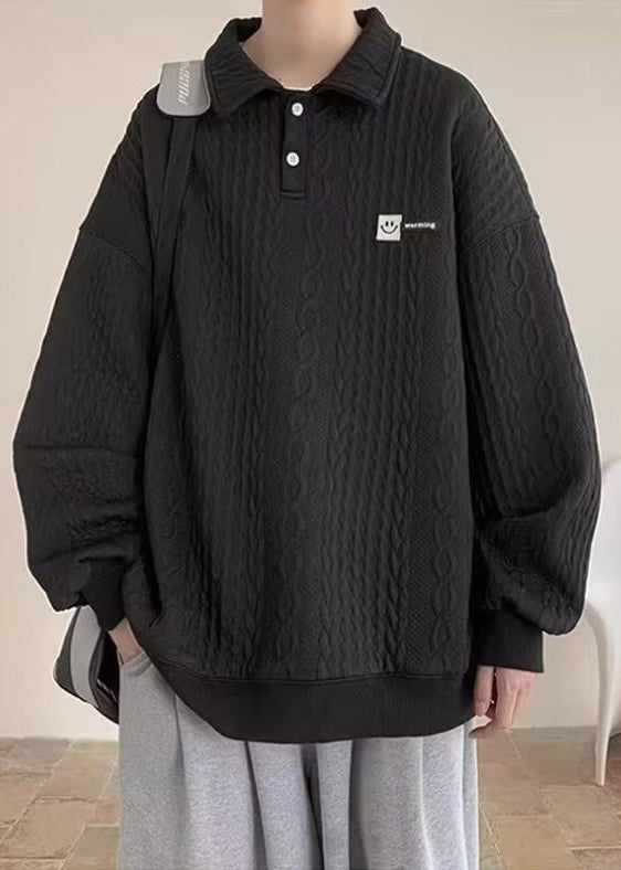 New White Peter Pan Collar Button Cotton Men Sweatshirt Spring TC028