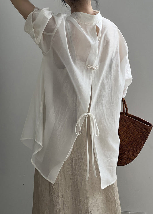 New White Peter Pan Collar Button Silk Shirts Spring YH027