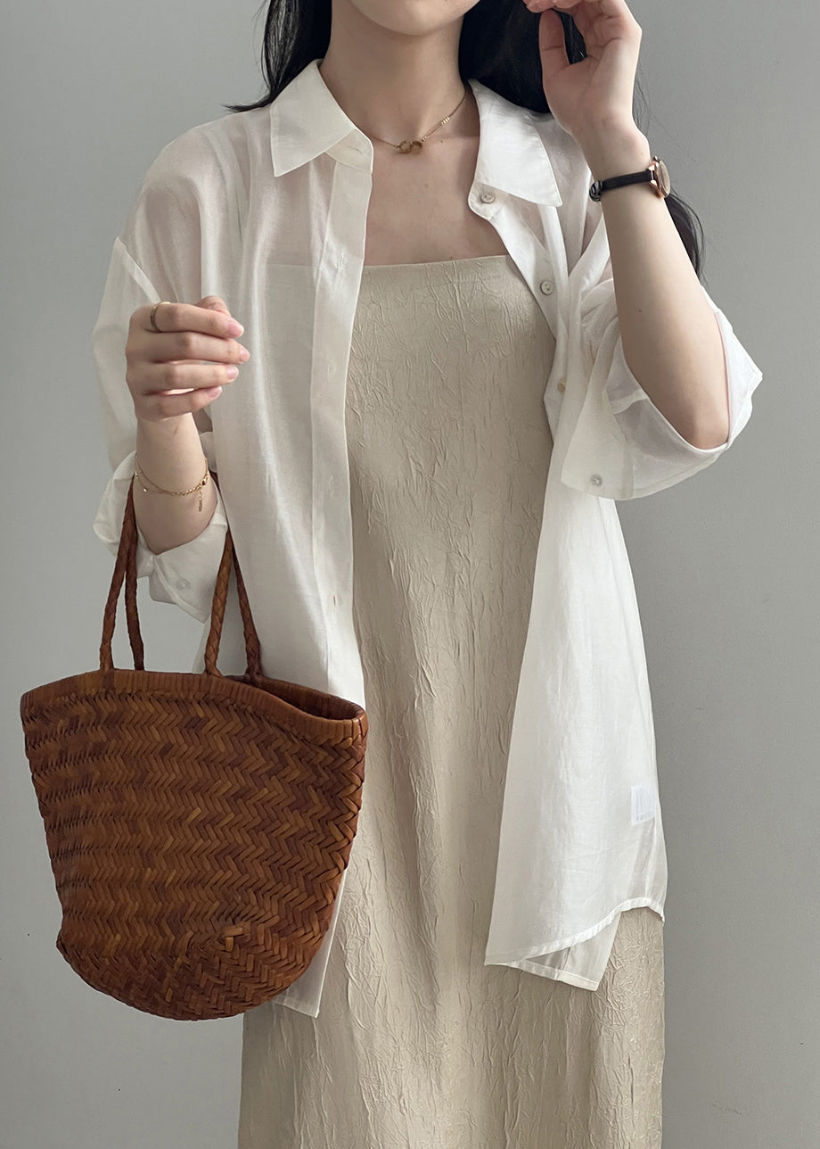 New White Peter Pan Collar Button Silk Shirts Spring YH027