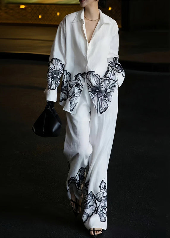 Linen Collar Print White Fall Pan Set New Peter Piece Two