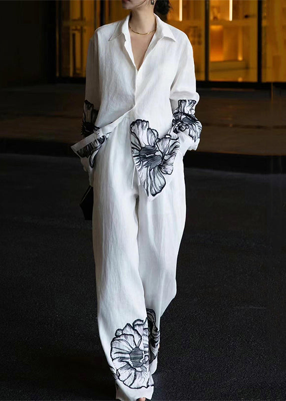 Linen Collar Print White Fall Pan Set New Peter Piece Two