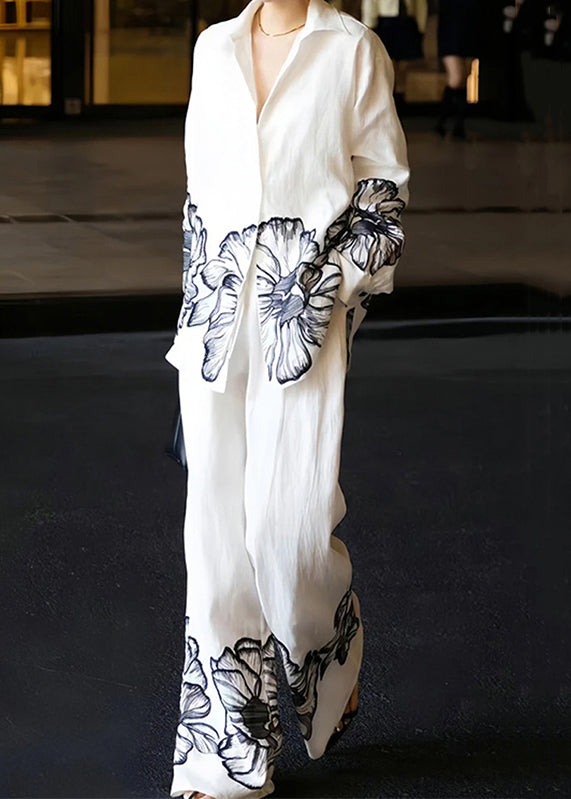 Linen Collar Print White Fall Pan Set New Peter Piece Two